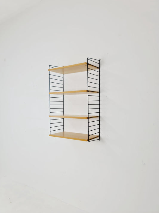 Original MCM Ash shelving system - consists of Black lacquered metal ladders, from string Stockholm 1960s