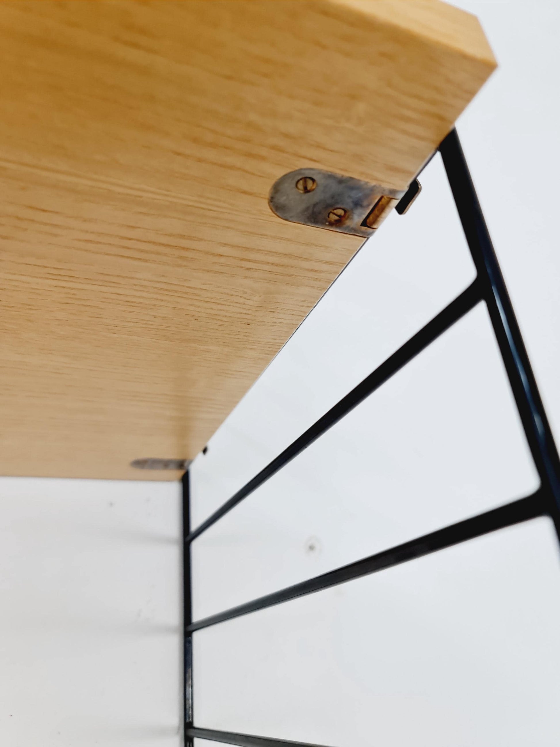 Original MCM Ash shelving system - consists of Black lacquered metal ladders, from string Stockholm 1960s
