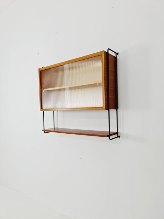 German Teak wall hanging display cabinet by Omnia Hilker, 1960s