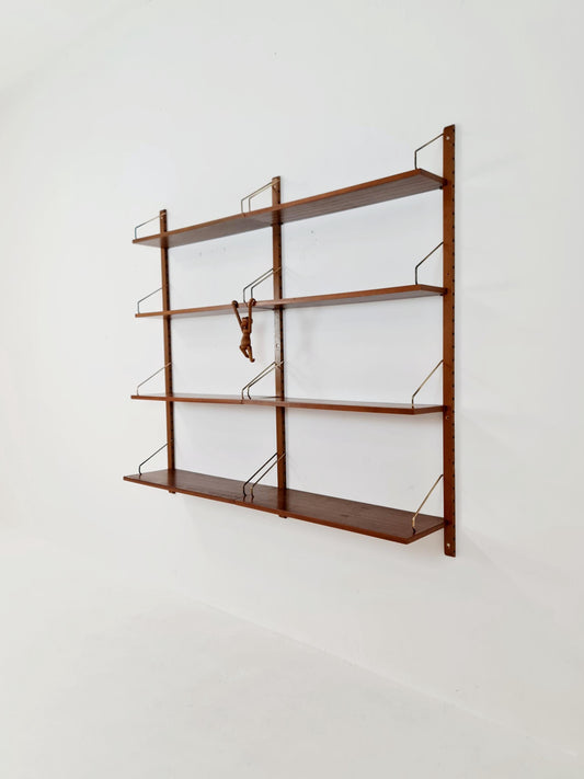 Midcentury Danish walnut Wall-Mounted Shelving Unit, by Royal for Poul Cadovius, 1960s