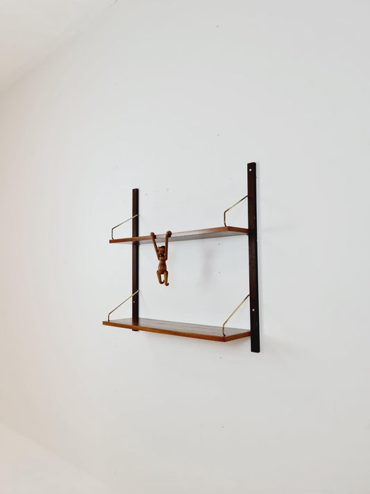 Midcentury Danish walnut Wall-Mounted Shelving Unit, by Royal for Poul Cadovius, 1960s