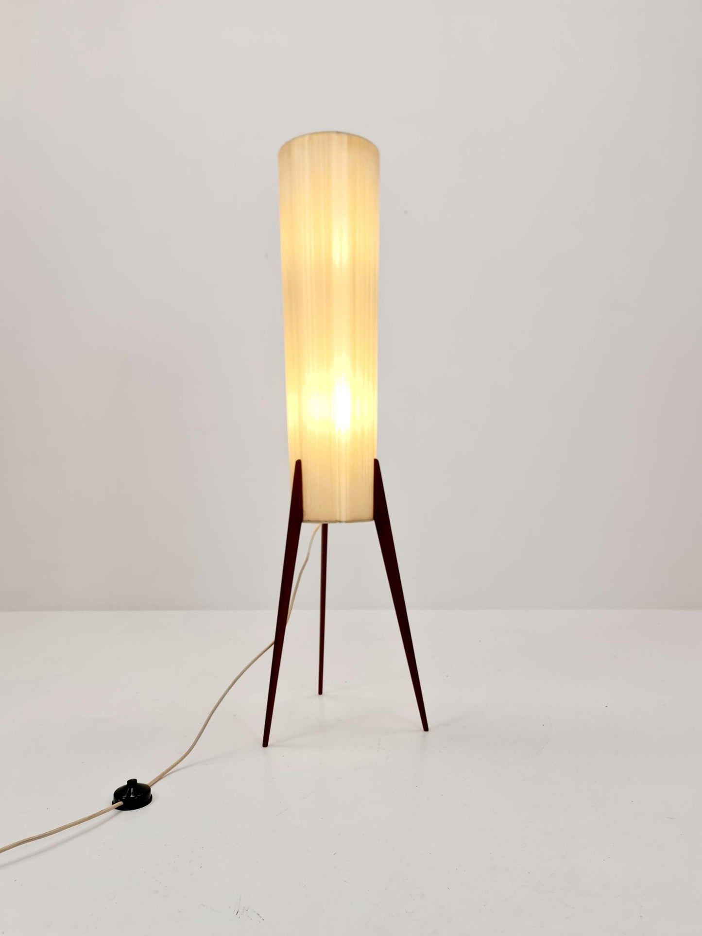 Midcentury Danish tripod rocket floor lamp teak, 1960s
