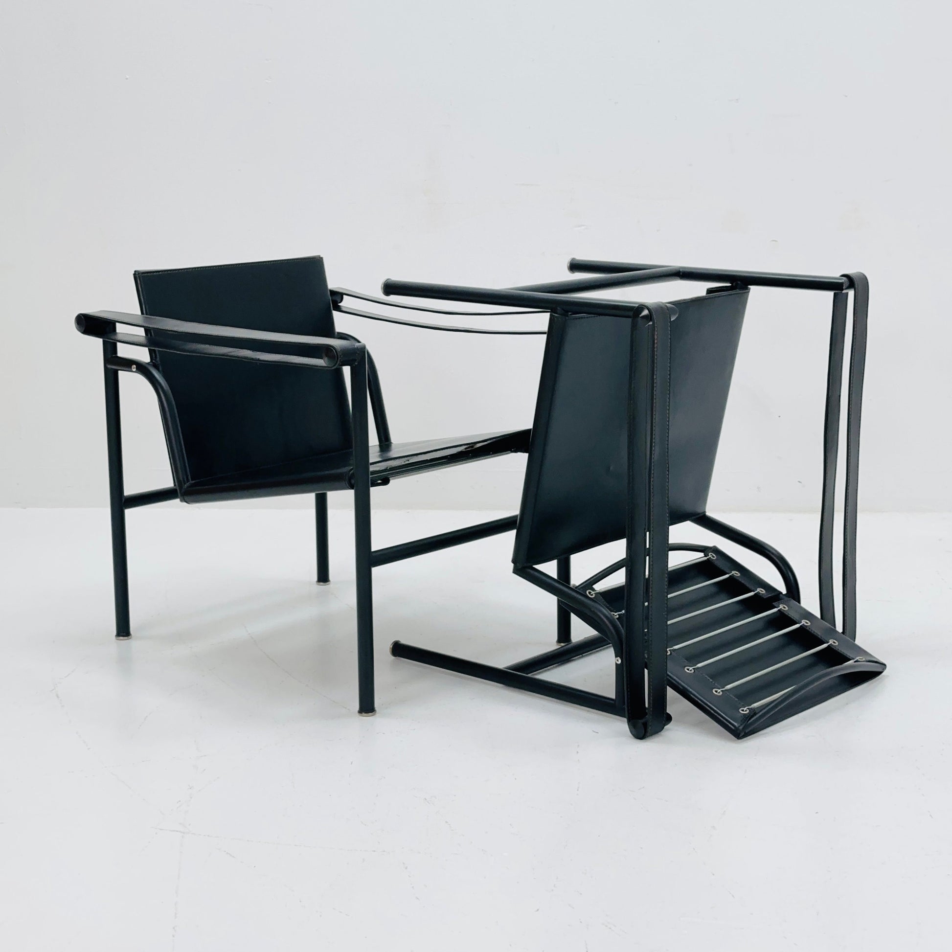 1 of 2 Lc 1 Mid century black edition armchair by Le Corbusier for Cassina Italy 1970s