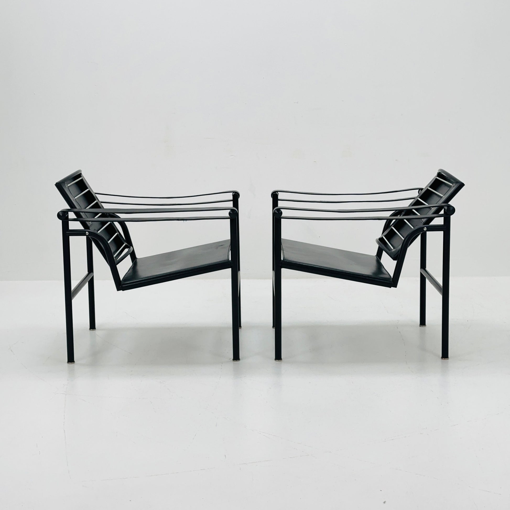 1 of 2 Lc 1 Mid century black edition armchair by Le Corbusier for Cassina Italy 1970s