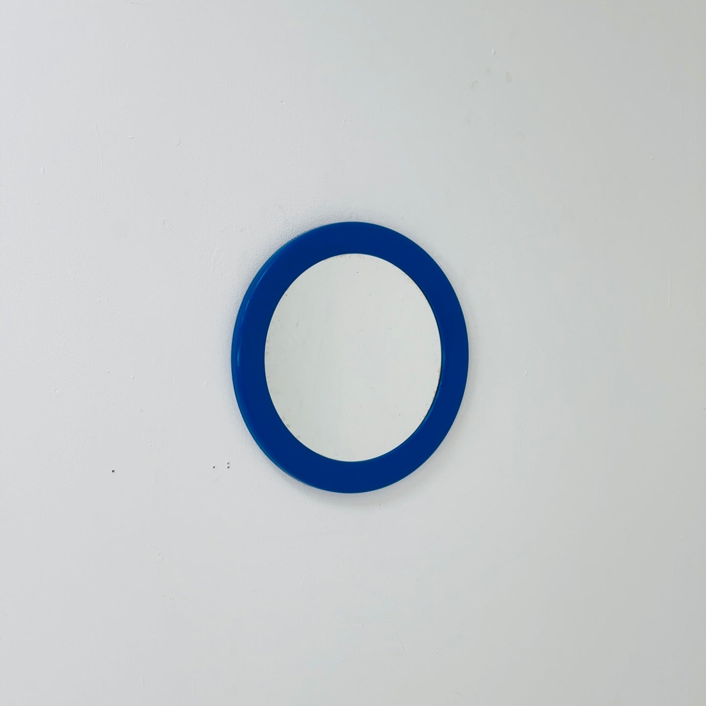Space Age round wall mirror blue frame in plastic by Syla, France 1970s