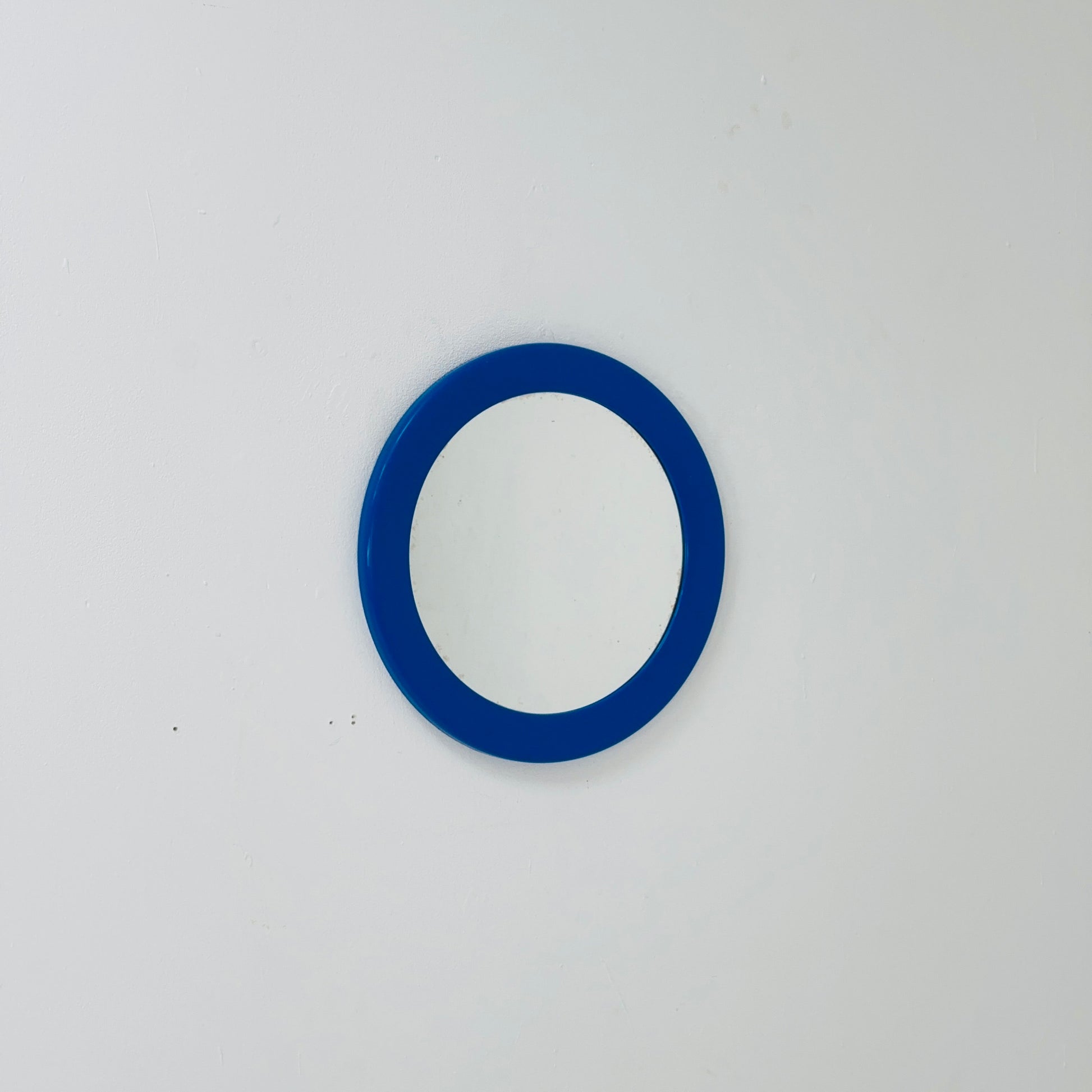 Space Age round wall mirror blue frame in plastic by Syla, France 1970s