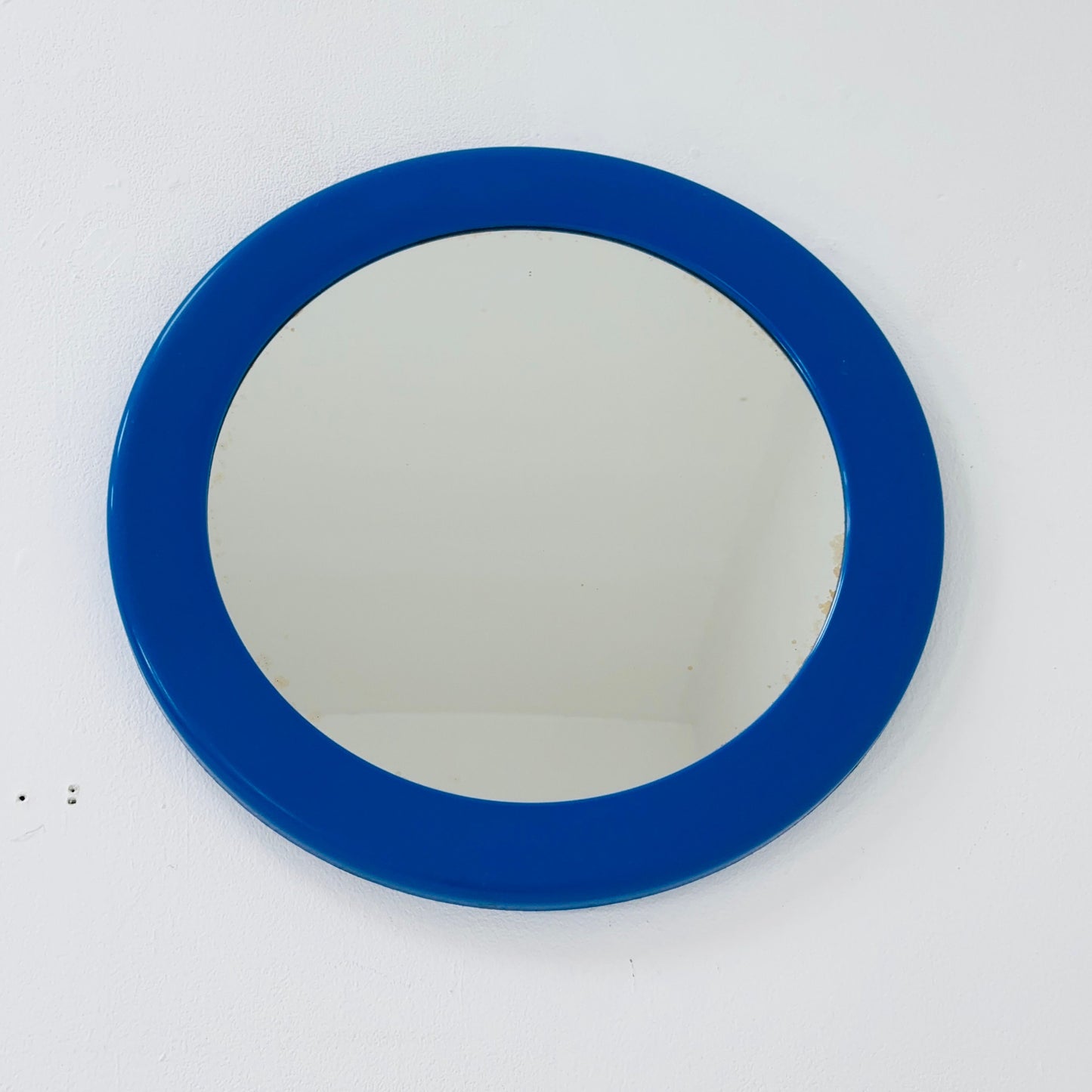 Space Age round wall mirror blue frame in plastic by Syla, France 1970s