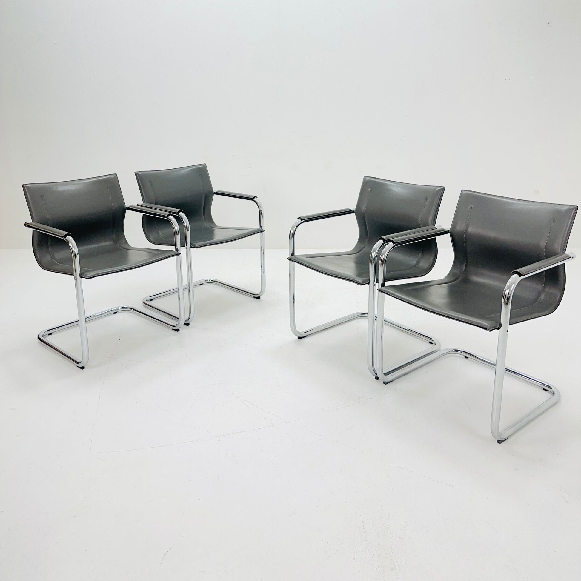 Set of 4 Italian Cantilever MG15 leather Armchairs by Matteo Grassi, 1970s
