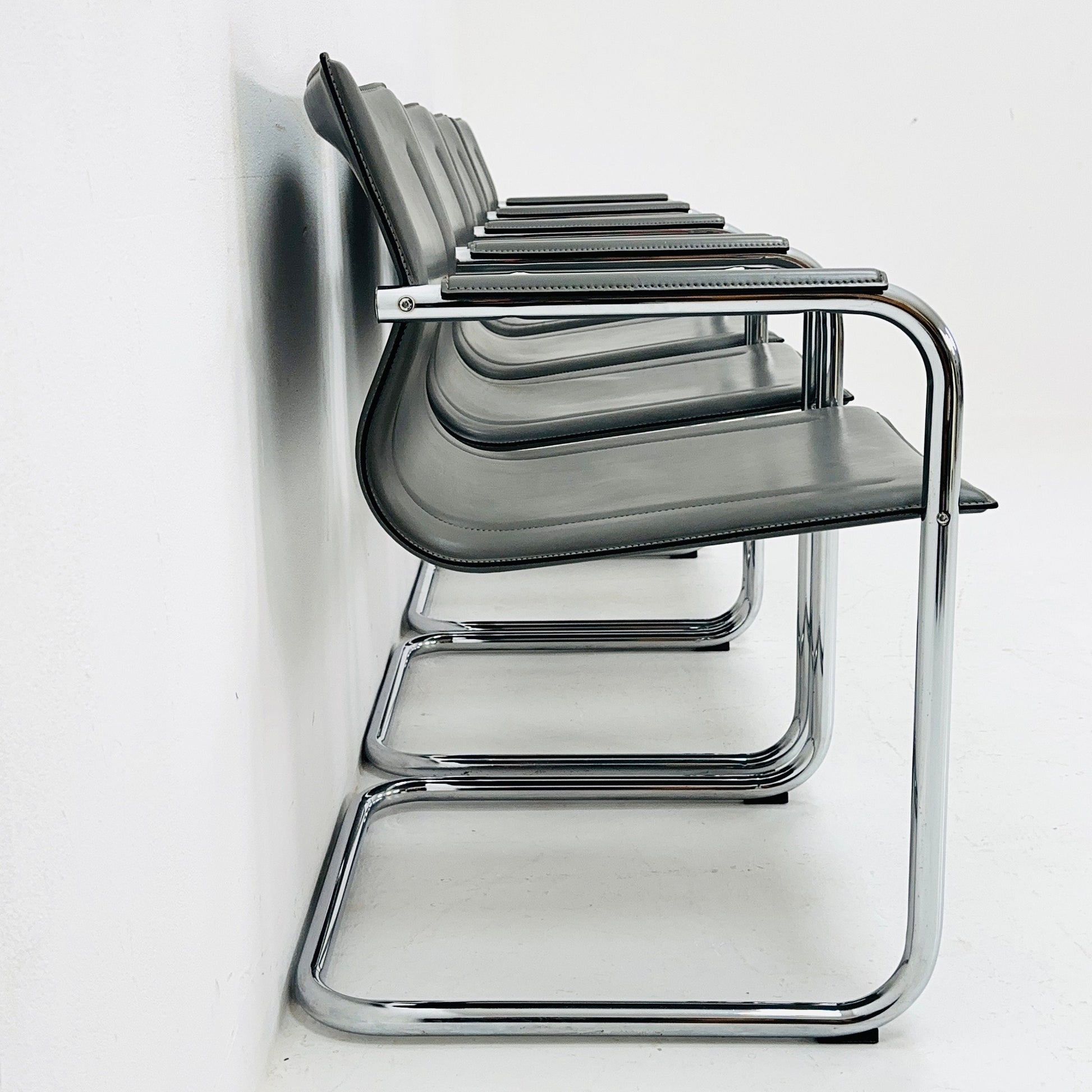 Set of 4 Italian Cantilever MG15 leather Armchairs by Matteo Grassi, 1970s