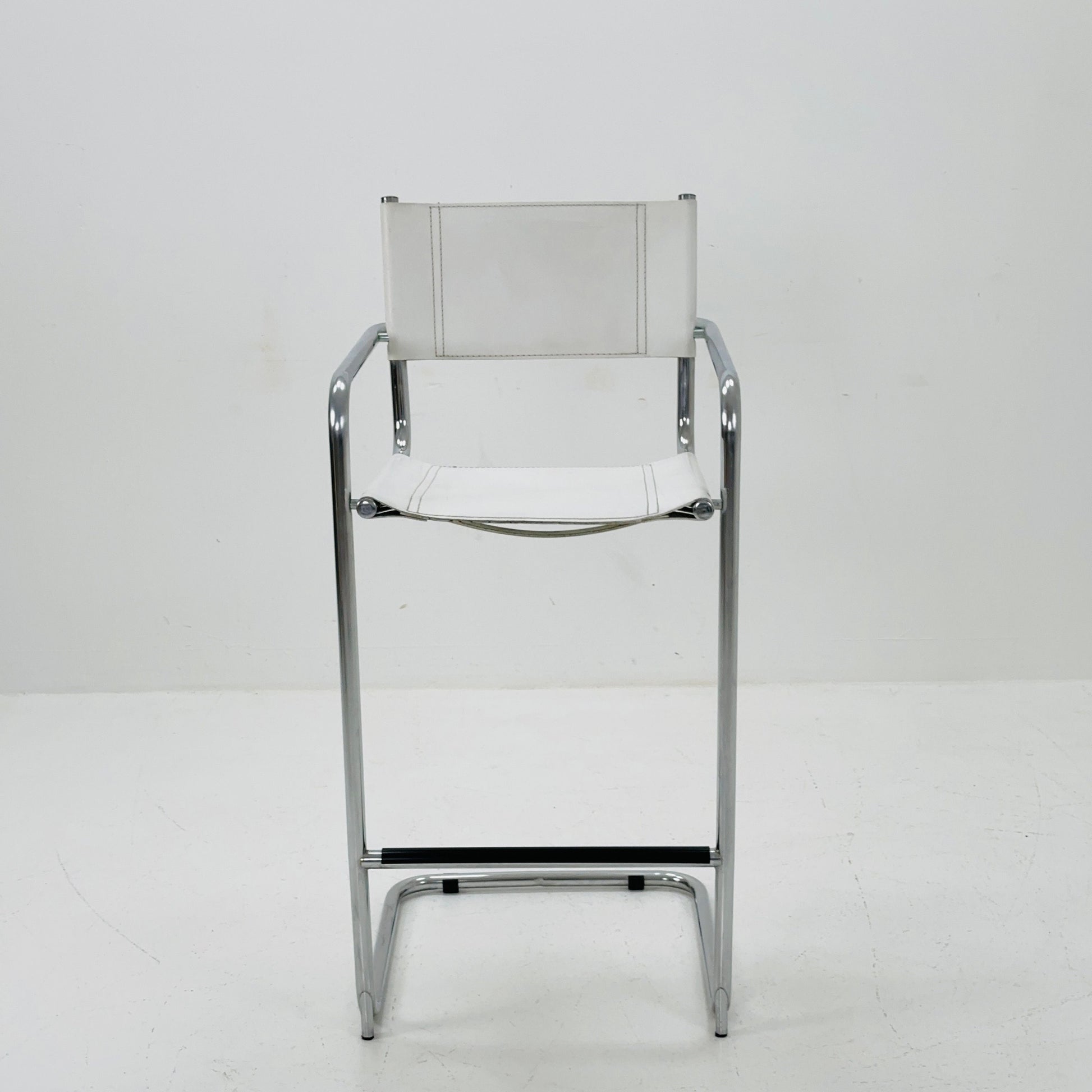Mid-Century white leather and chrome barstool by Mart Stam Italy 1970s