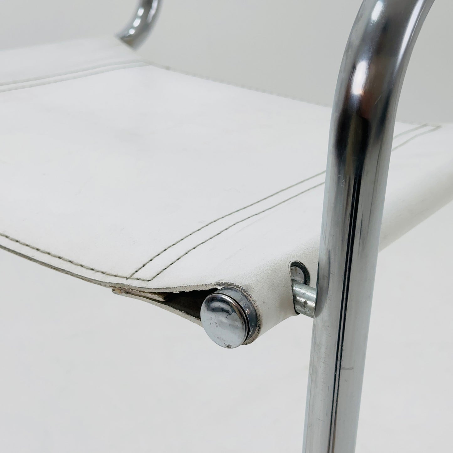 Mid-Century white leather and chrome barstool by Mart Stam Italy 1970s