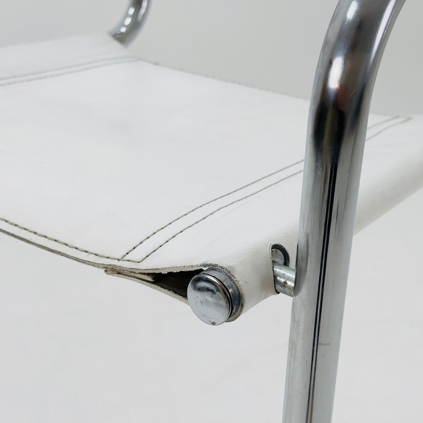 Mid-Century white leather and chrome barstool by Mart Stam Italy 1970s