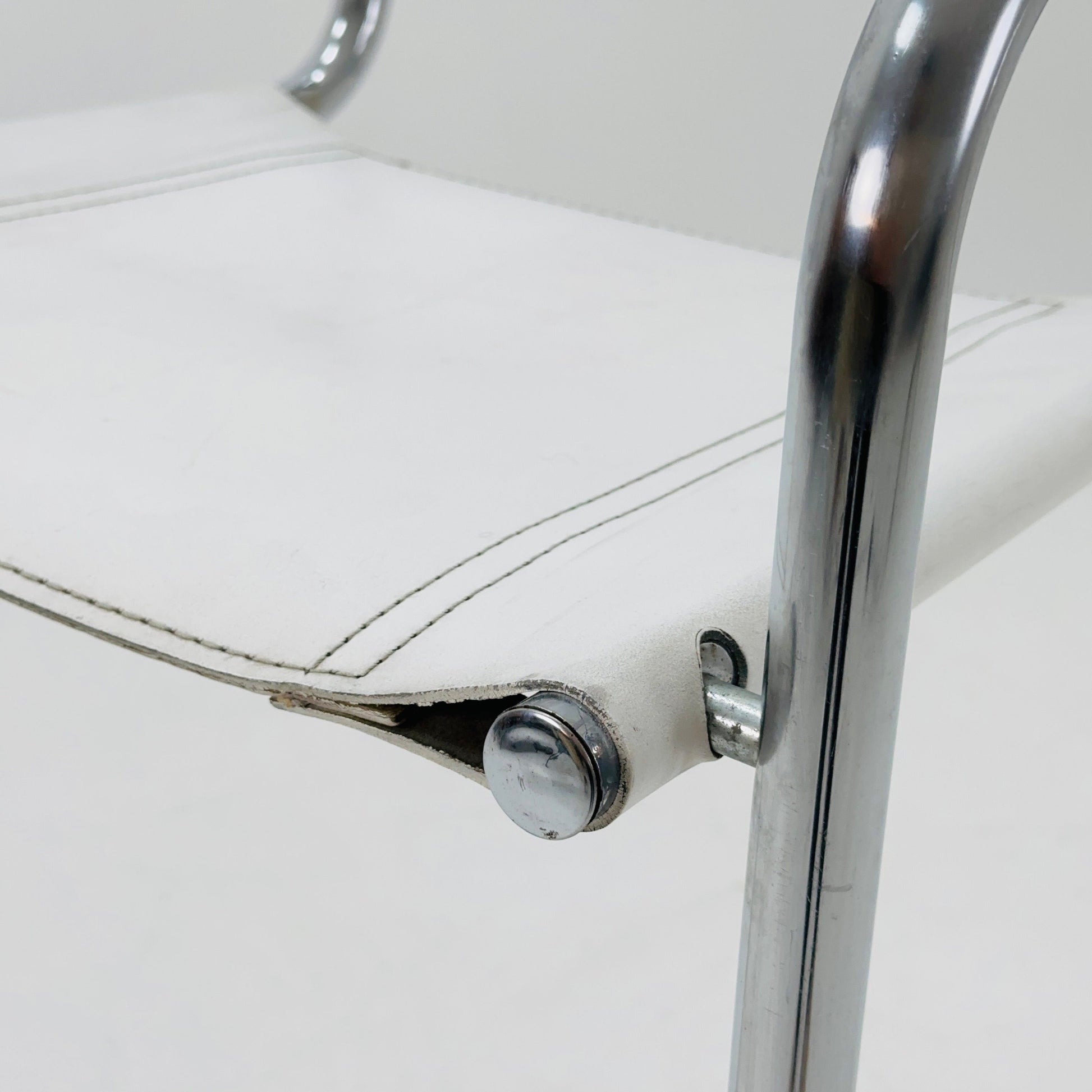 Mid-Century white leather and chrome barstool by Mart Stam Italy 1970s