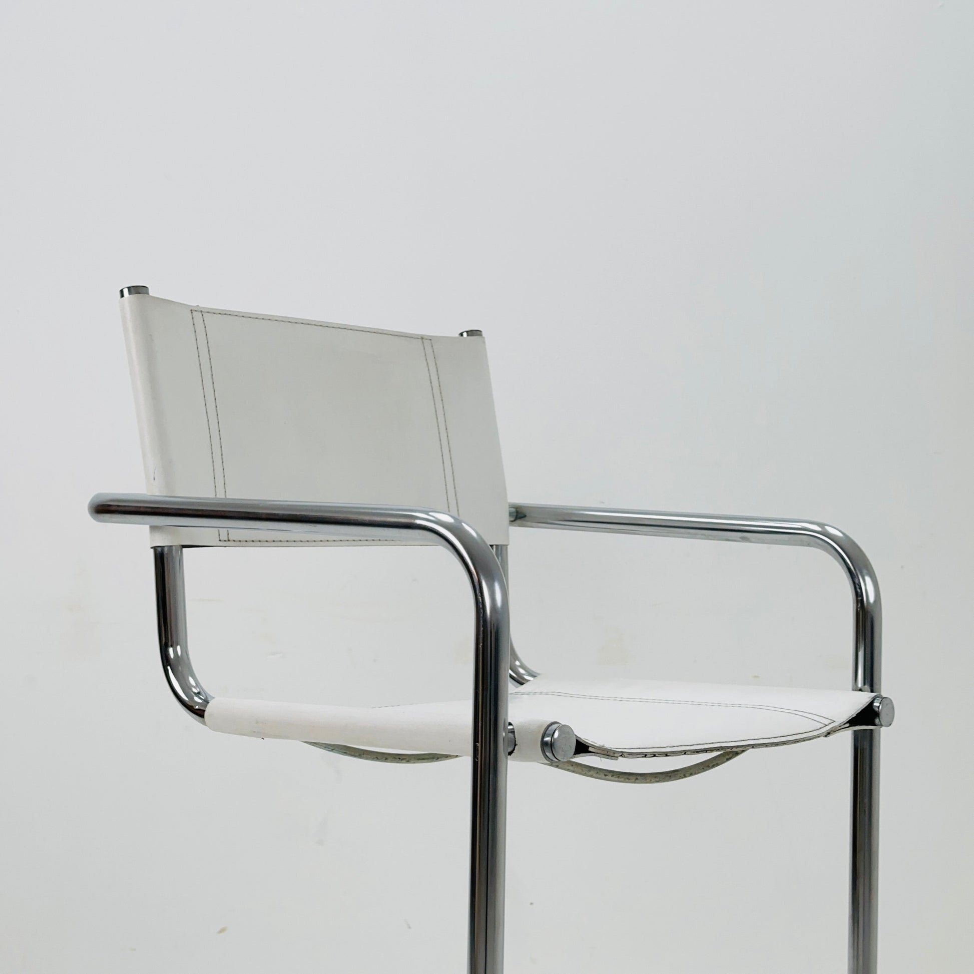 Mid-Century white leather and chrome barstool by Mart Stam Italy 1970s