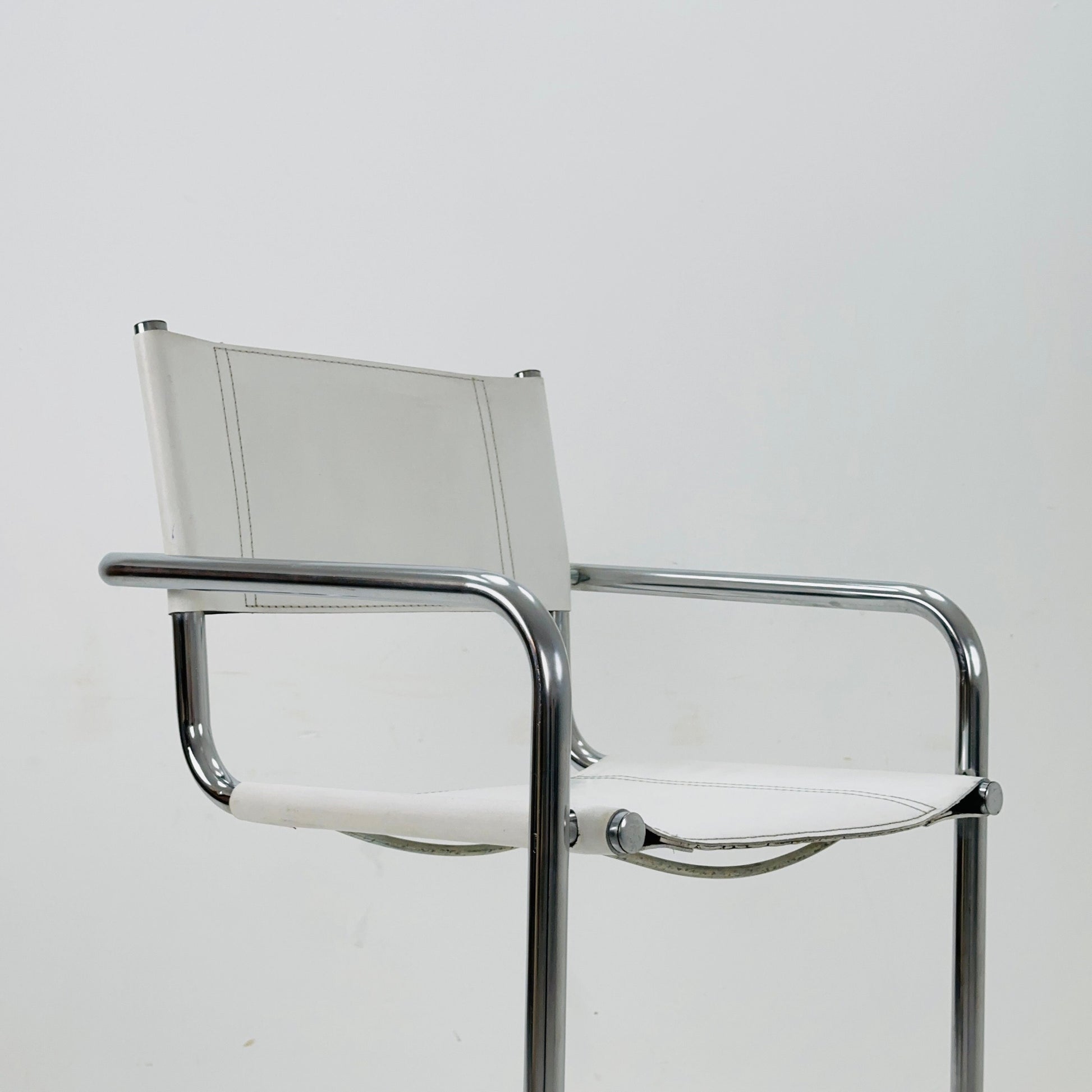 Mid-Century white leather and chrome barstool by Mart Stam Italy 1970s