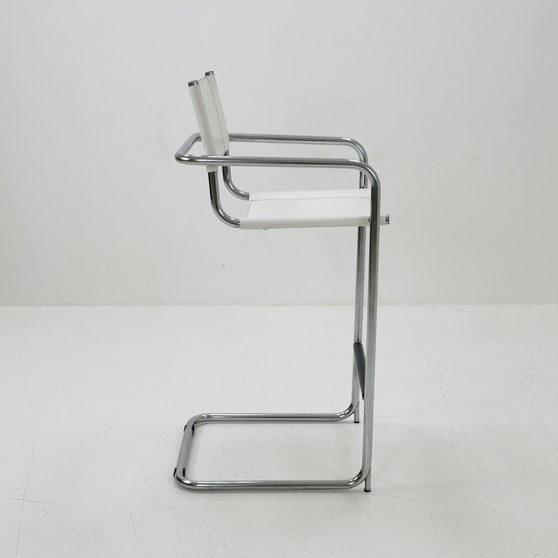 Mid-Century white leather and chrome barstool by Mart Stam Italy 1970s