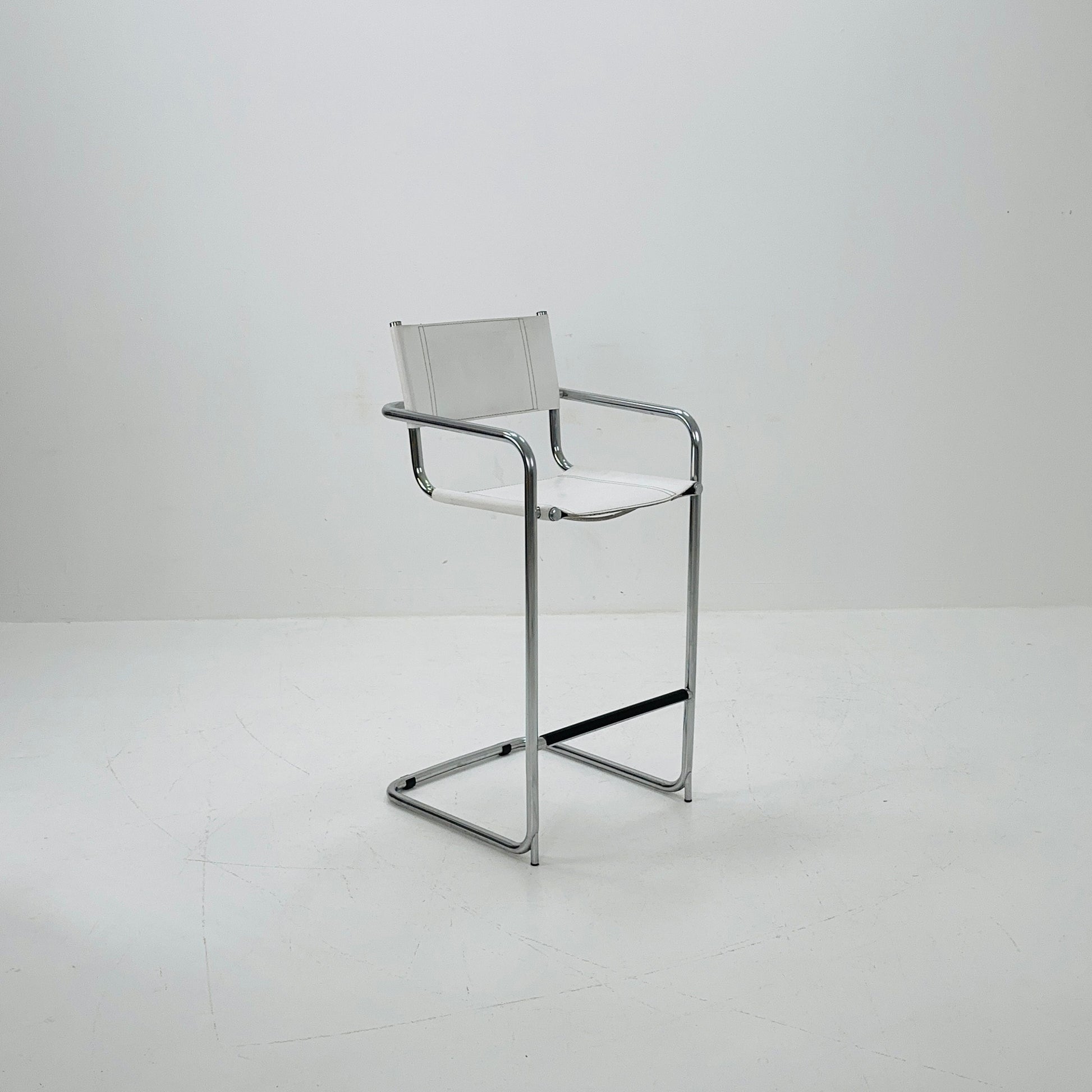 Mid-Century white leather and chrome barstool by Mart Stam Italy 1970s