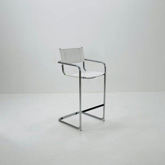 Mid-Century white leather and chrome barstool by Mart Stam Italy 1970s