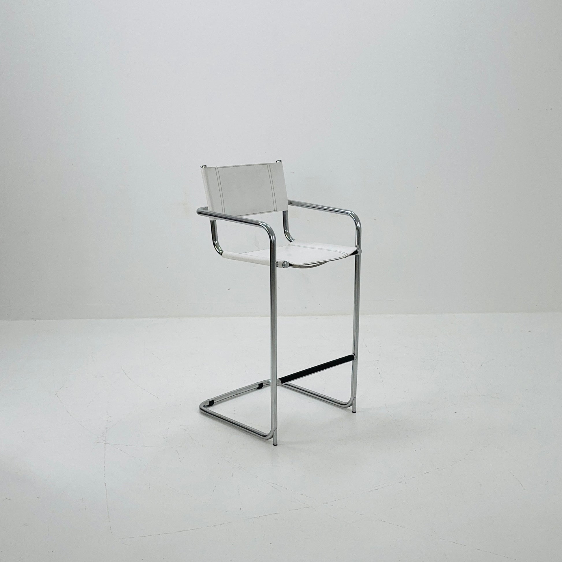 Mid-Century white leather and chrome barstool by Mart Stam Italy 1970s