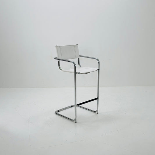 Mid-Century white leather and chrome barstool by Mart Stam Italy 1970s