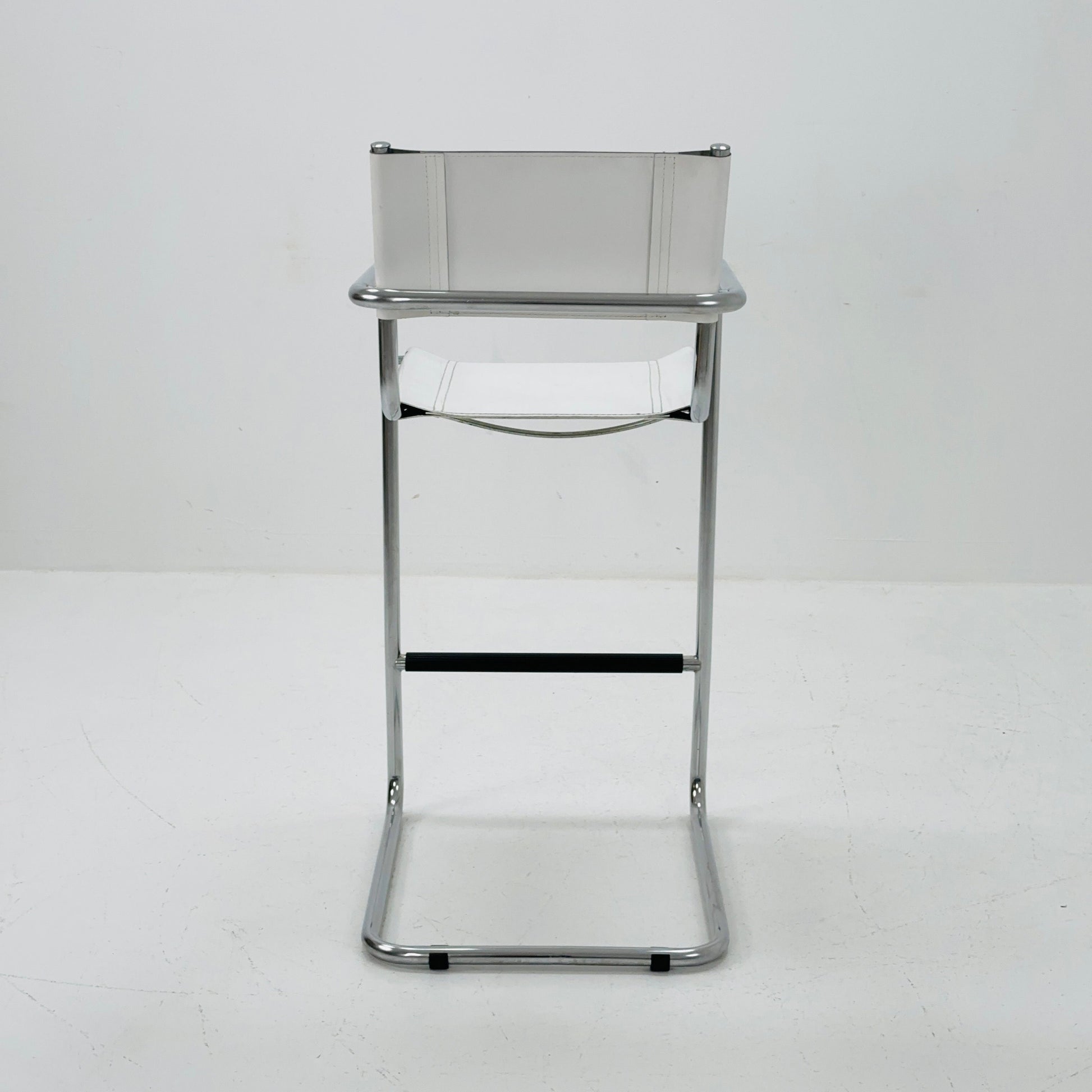 Mid-Century white leather and chrome barstool by Mart Stam Italy 1970s
