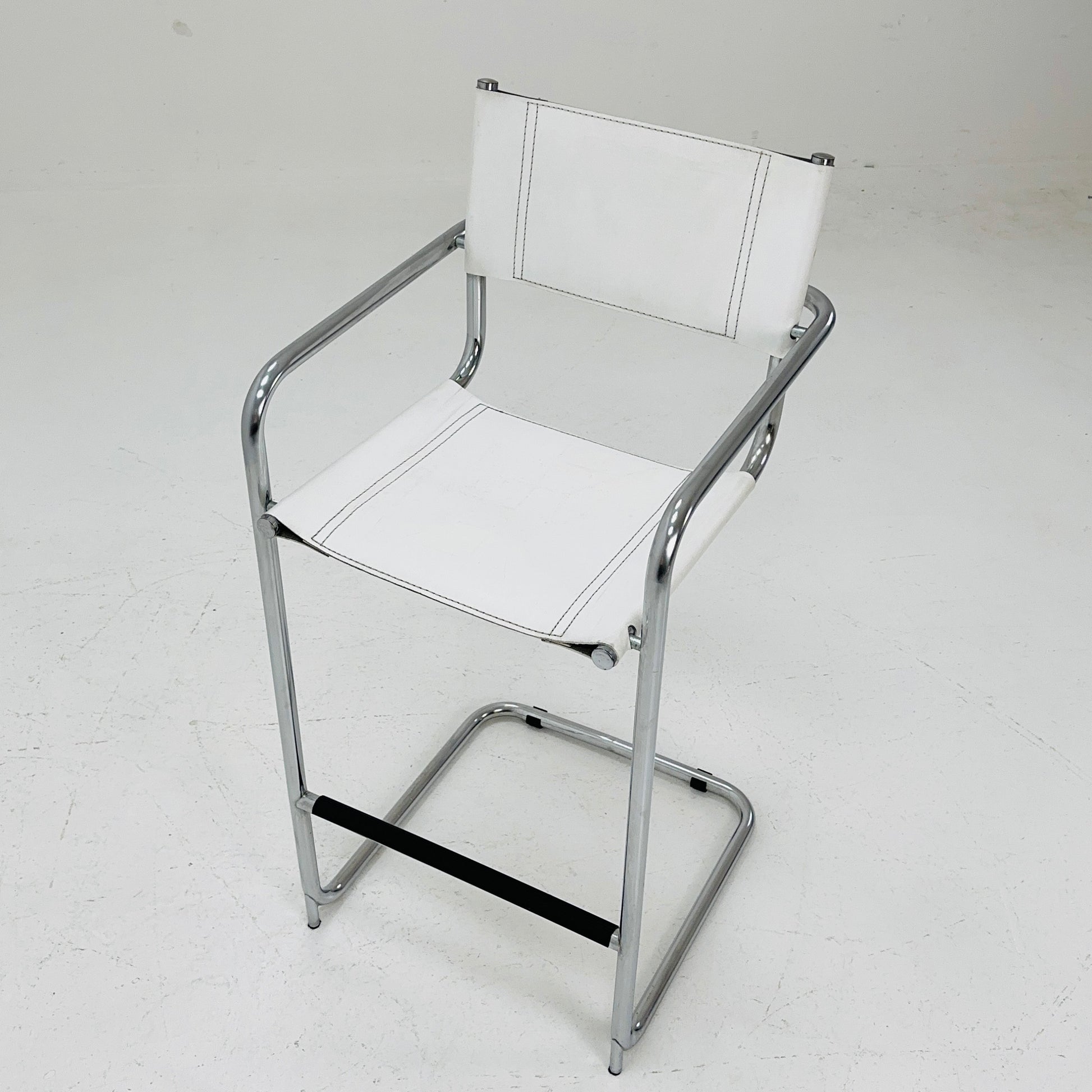 Mid-Century white leather and chrome barstool by Mart Stam Italy 1970s