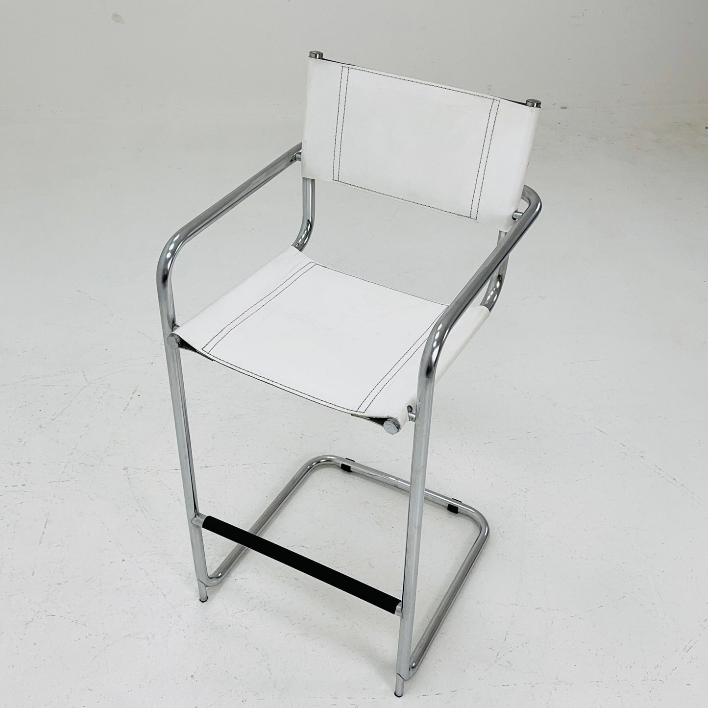 Mid-Century white leather and chrome barstool by Mart Stam Italy 1970s