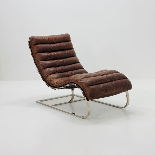 Mid Century Lounge chair leather and chrome, Ludwig Mies van der Rohe Italy '