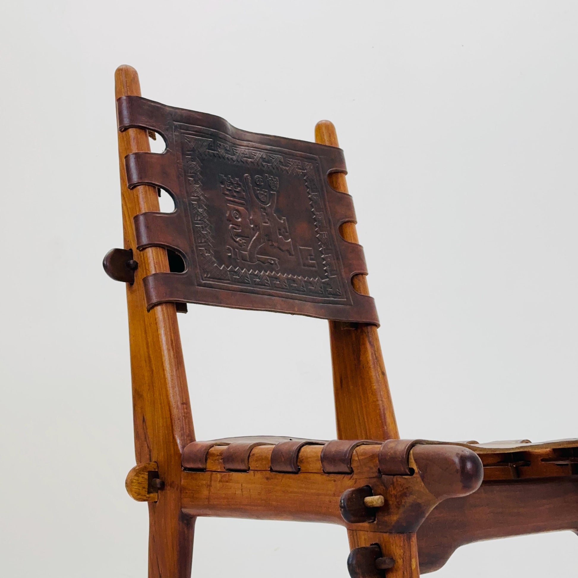 Ecuadorian dining chair with stamped leather by Angel Pazmino, 1960s