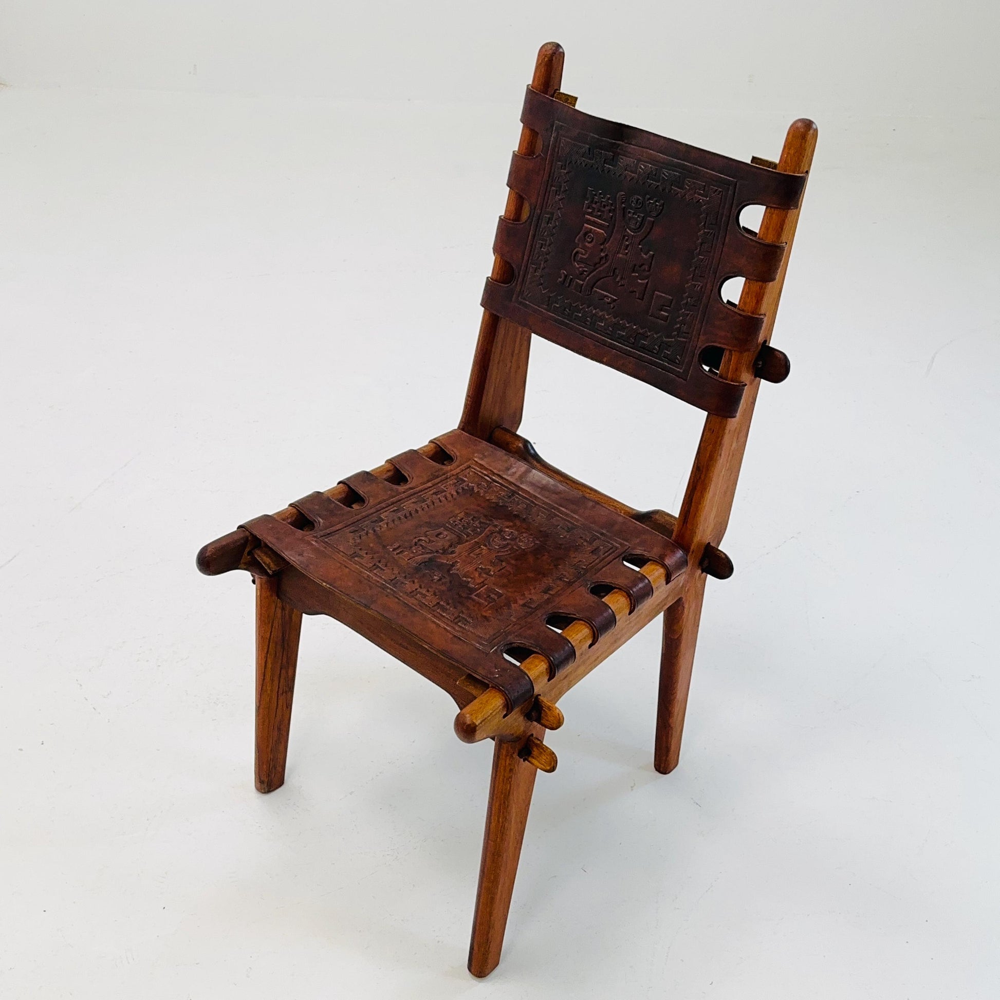 Ecuadorian dining chair with stamped leather by Angel Pazmino, 1960s