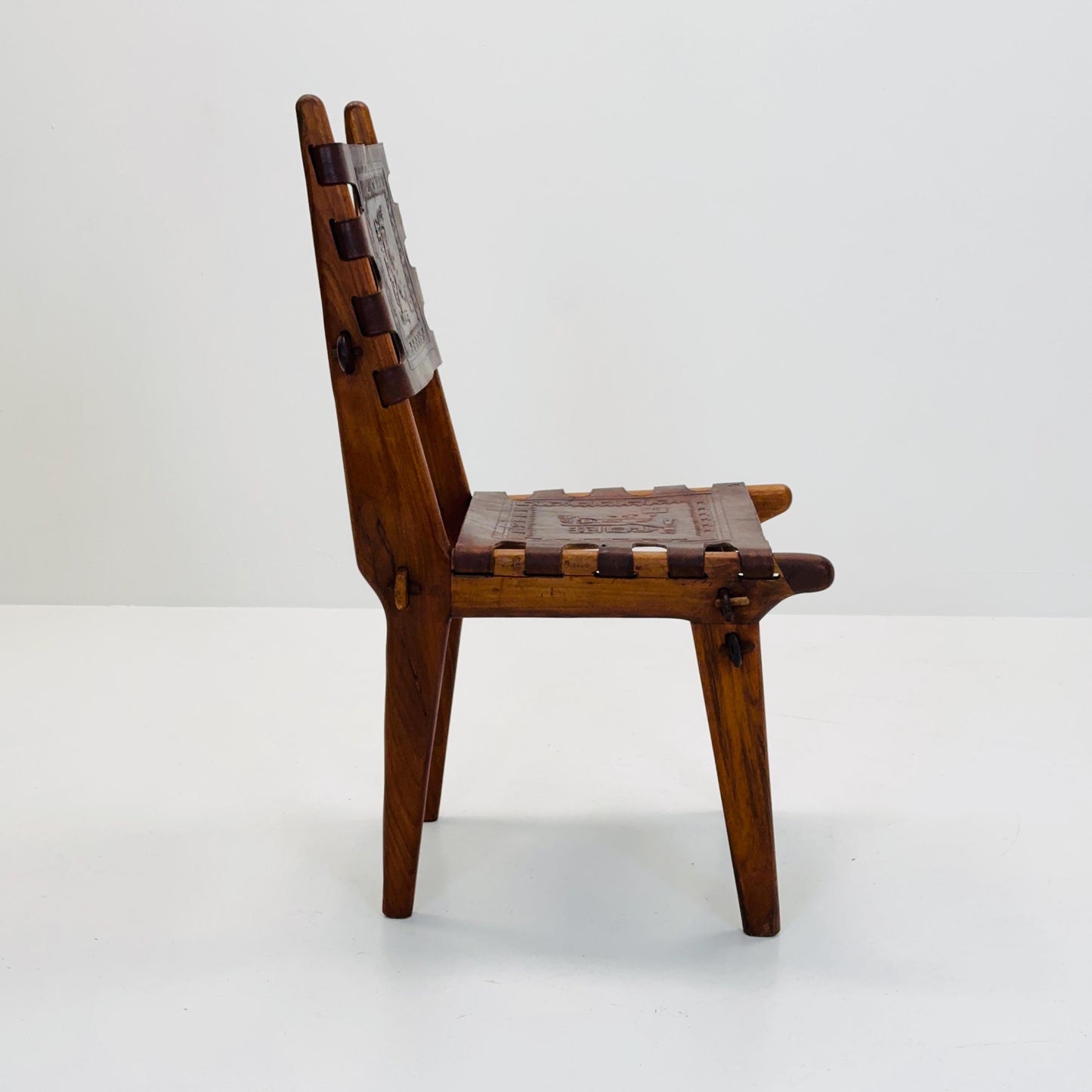 Ecuadorian dining chair with stamped leather by Angel Pazmino, 1960s