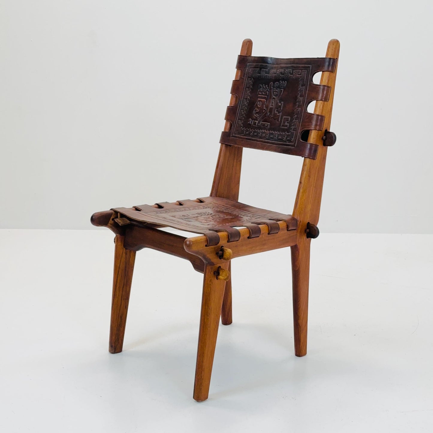 Ecuadorian dining chair with stamped leather by Angel Pazmino, 1960s