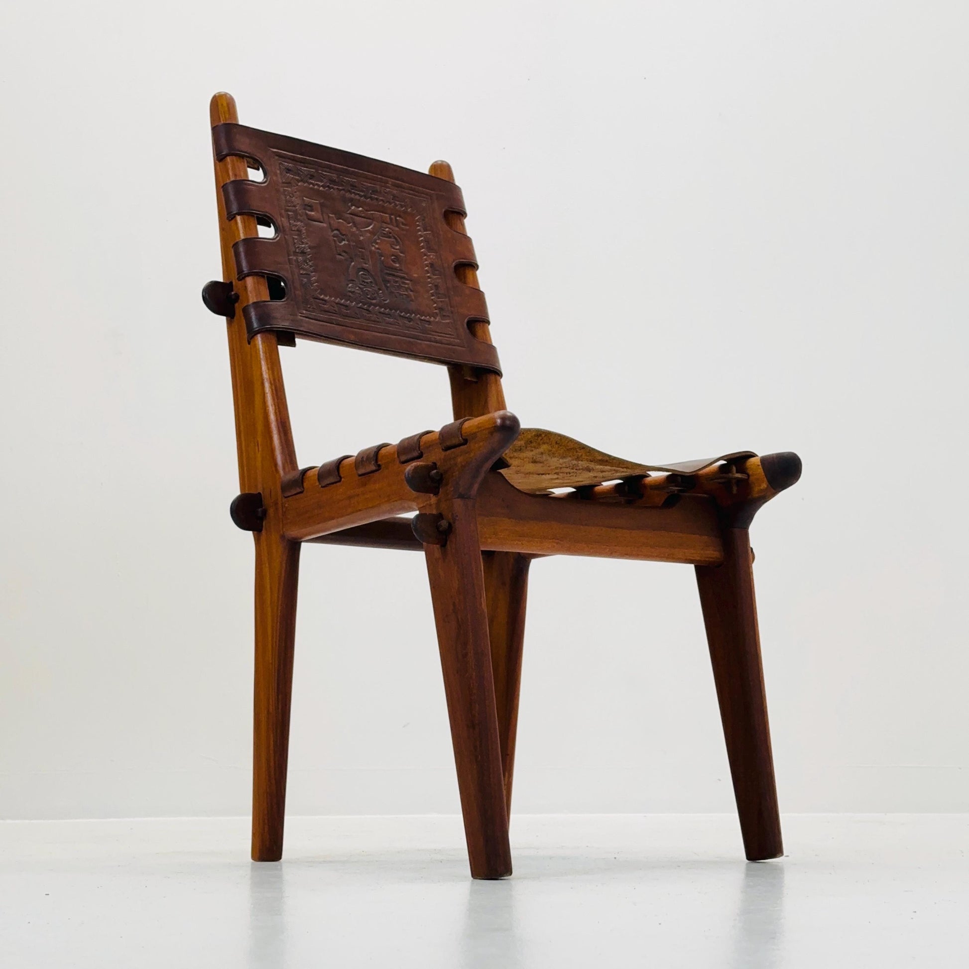 Ecuadorian dining chair with stamped leather by Angel Pazmino, 1960s