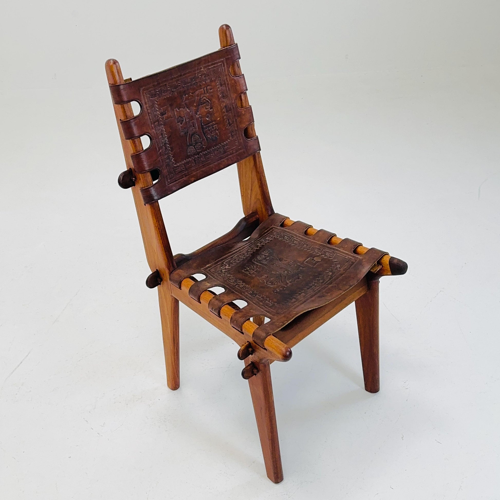 Ecuadorian dining chair with stamped leather by Angel Pazmino, 1960s
