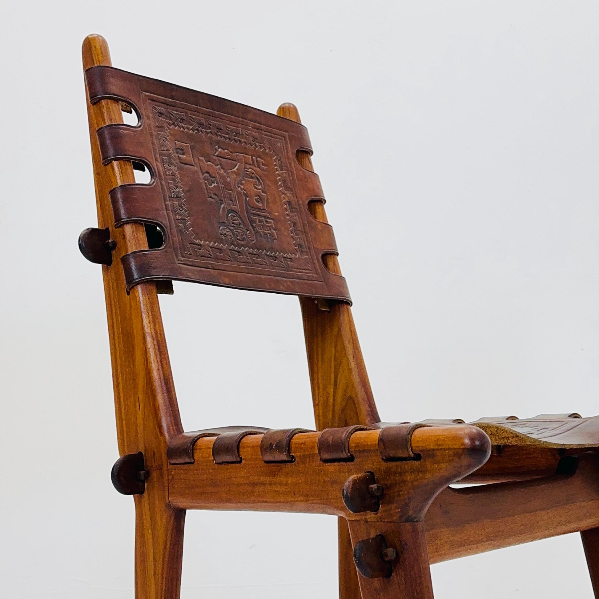 Ecuadorian dining chair with stamped leather by Angel Pazmino, 1960s