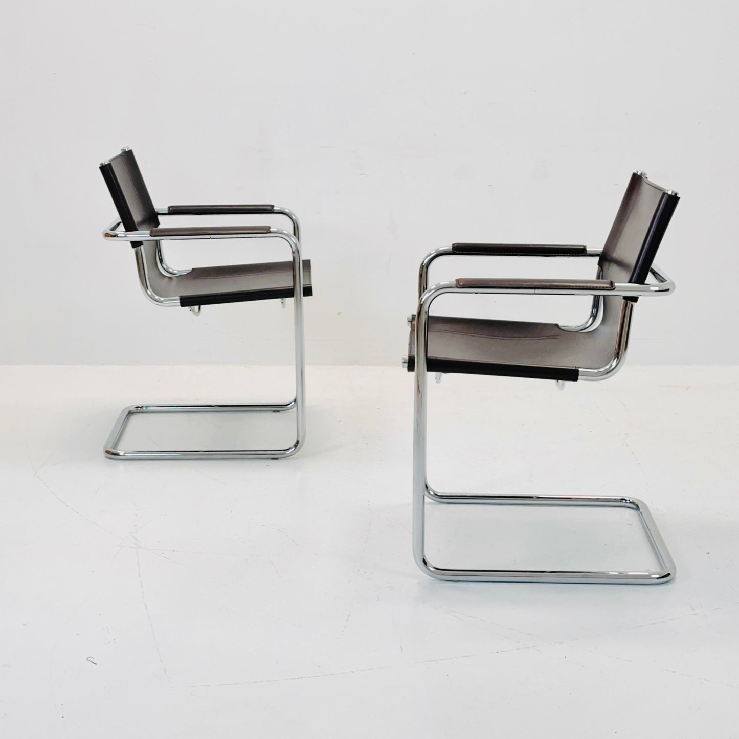 Set of 2 Matteo Grassi visitor chairs in dark brown leather 1970s Italy
