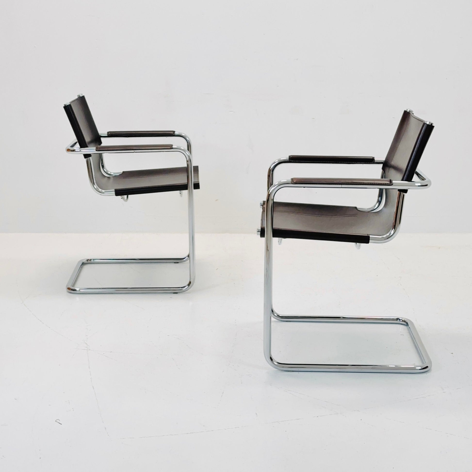 Set of 2 Matteo Grassi visitor chairs in dark brown leather 1970s Italy