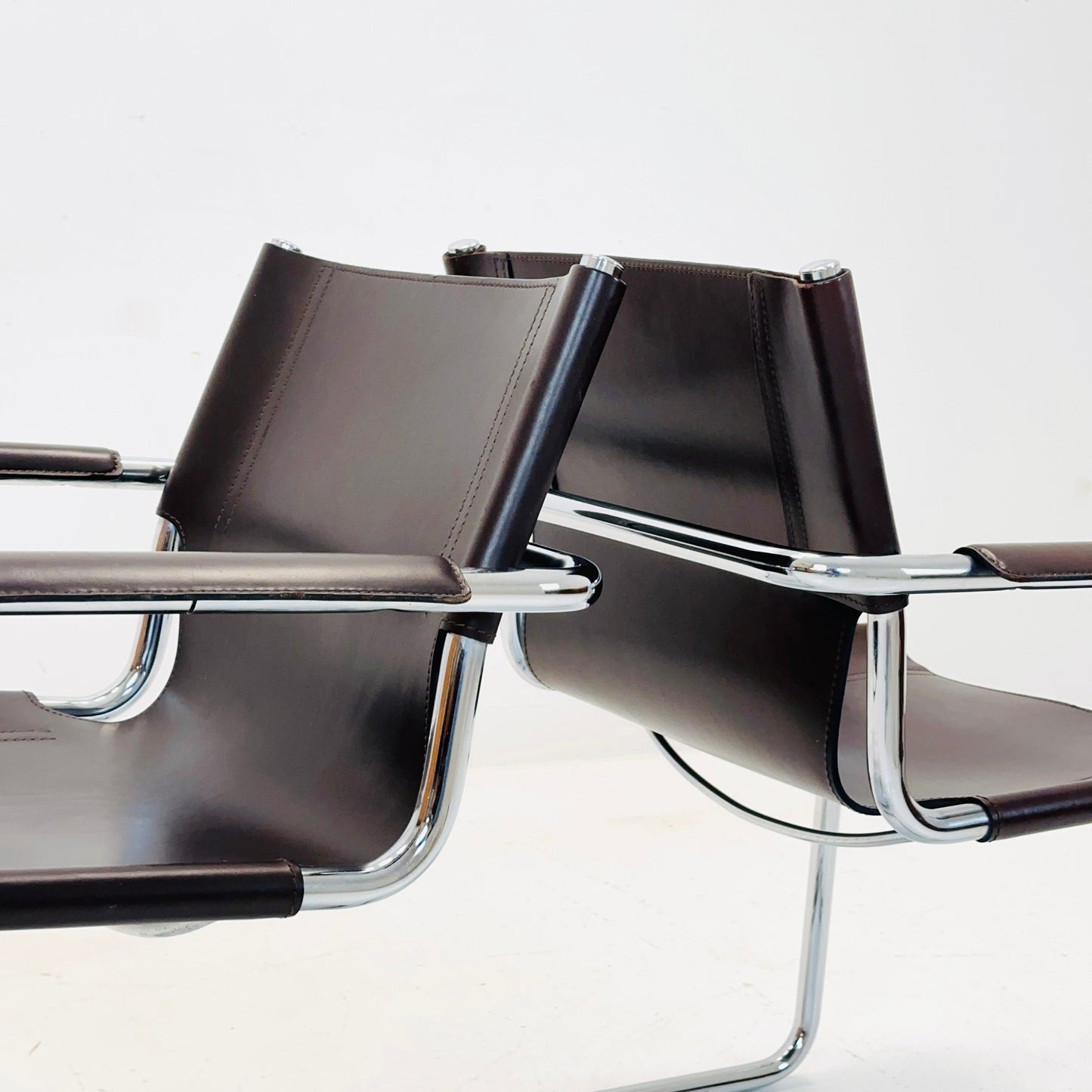 Set of 2 Matteo Grassi visitor chairs in dark brown leather 1970s Italy