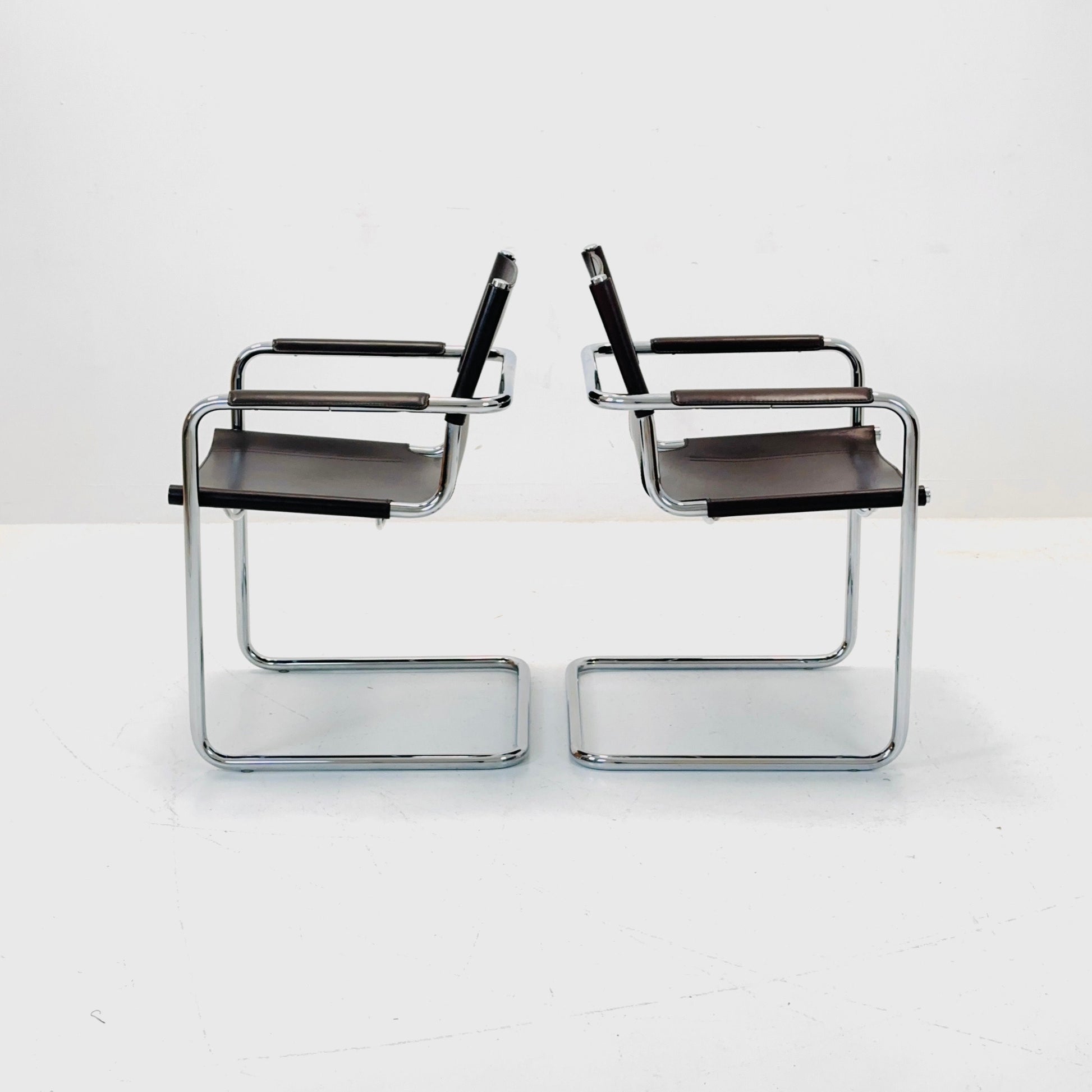 Set of 2 Matteo Grassi visitor chairs in dark brown leather 1970s Italy