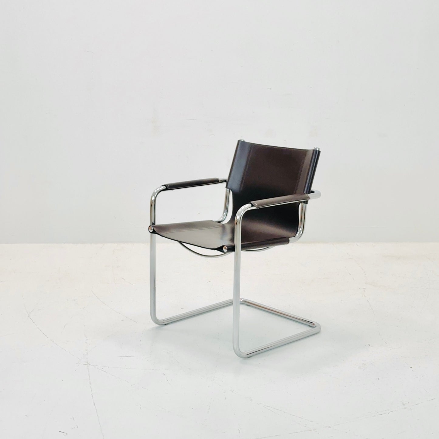 Set of 2 Matteo Grassi visitor chairs in dark brown leather 1970s Italy