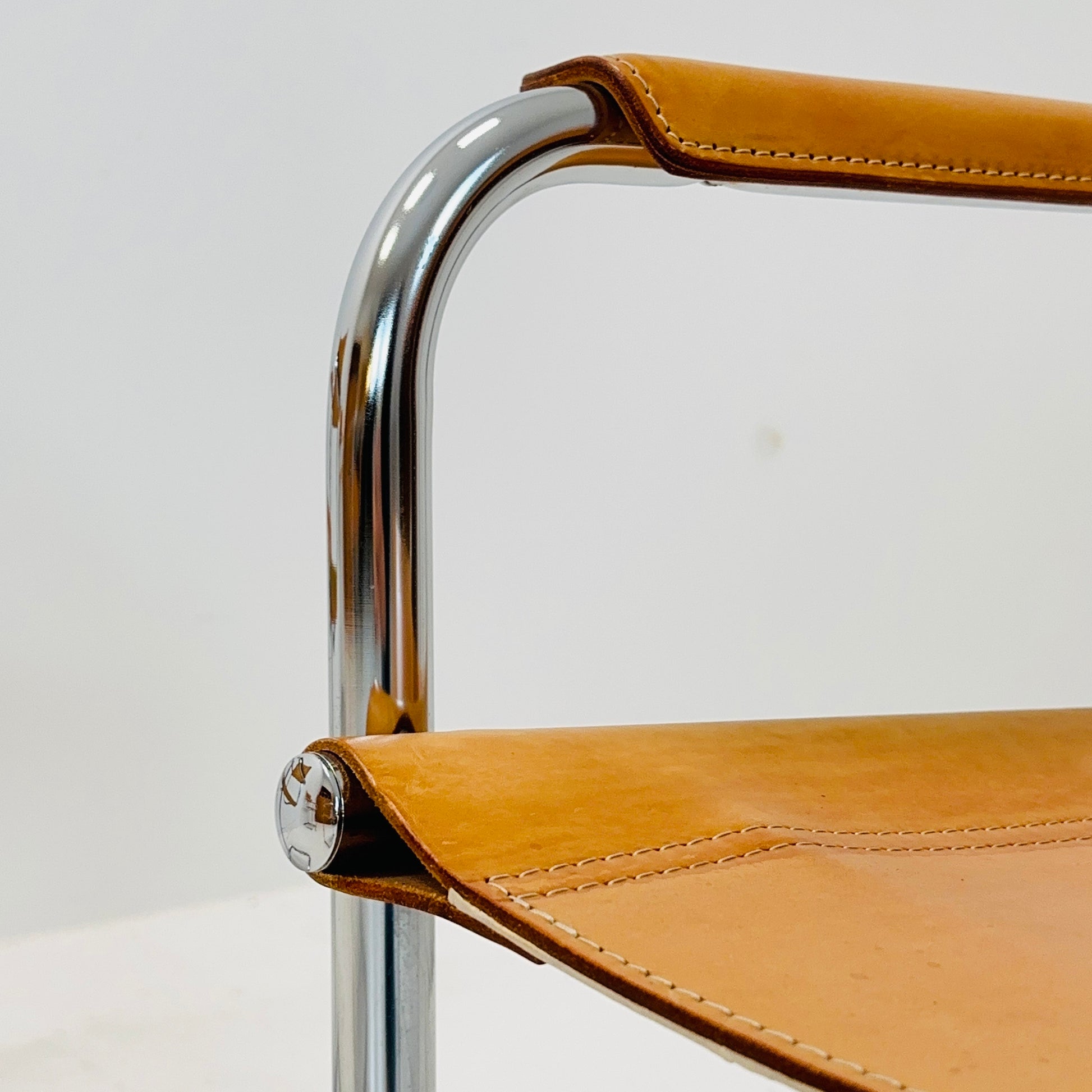 Set of 4 Mid century Model S34 Cognac Leather armchairs by Mart Stam & Marcel Breuer 1980s Italy