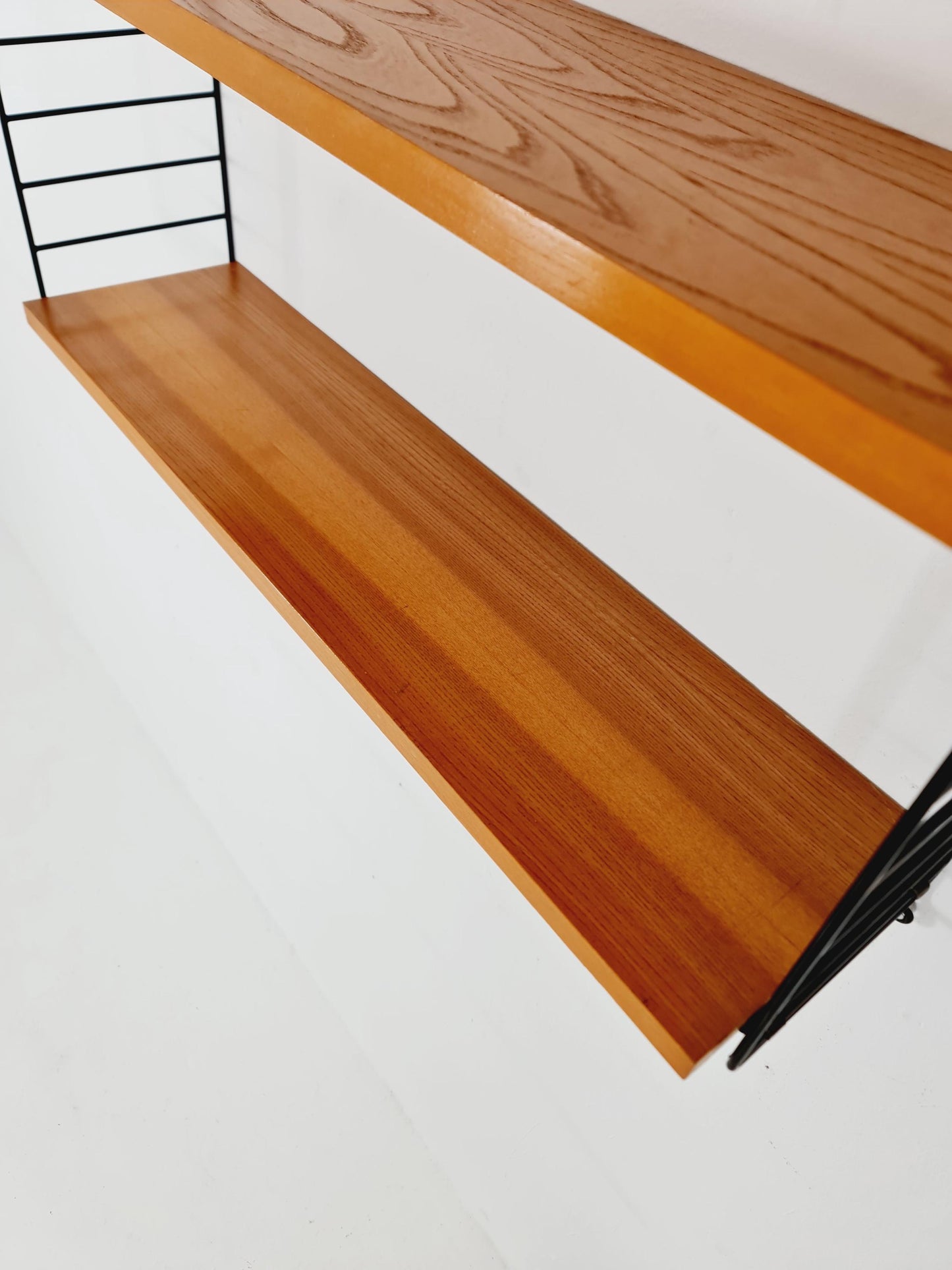 Original MCM Ash shelving system - consists of black lacquered metal ladders, from string Stockholm 1960s