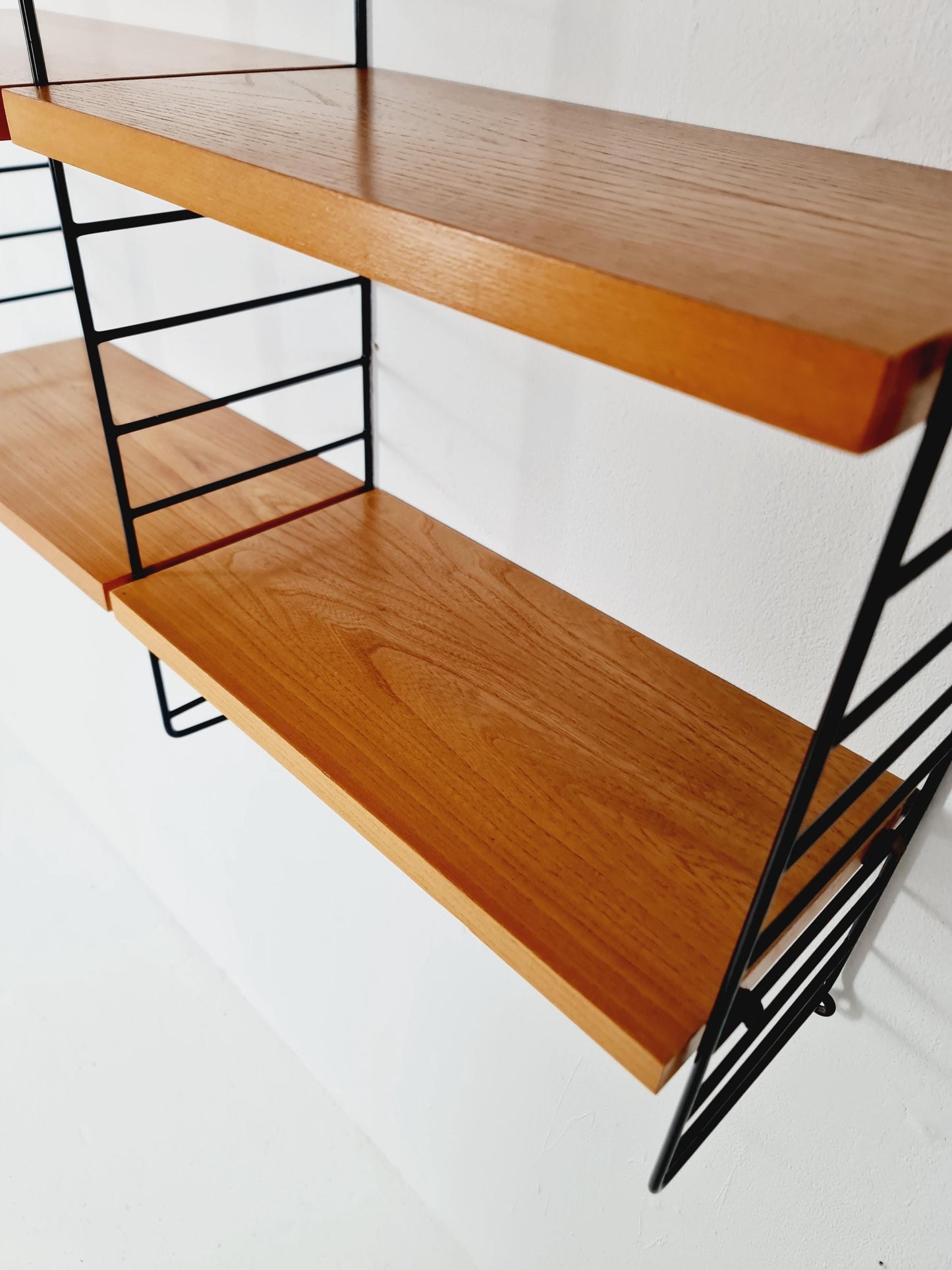 Original MCM Ash shelving system - consists of black lacquered metal ladders, from string Stockholm 1960s