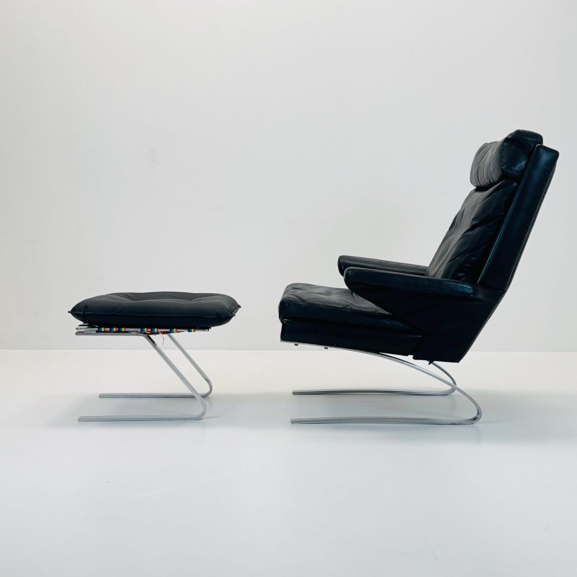mid Century Black Swing Lounge Chair & Ottoman by Reinhold Adolf for Cor Germany 1960s