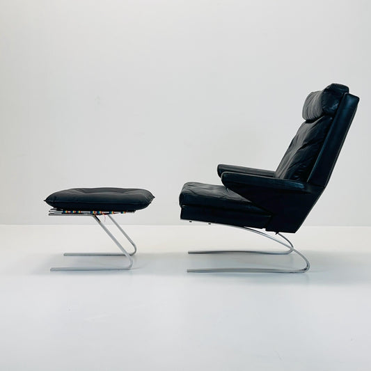 mid Century Black Swing Lounge Chair & Ottoman by Reinhold Adolf for Cor Germany 1960s