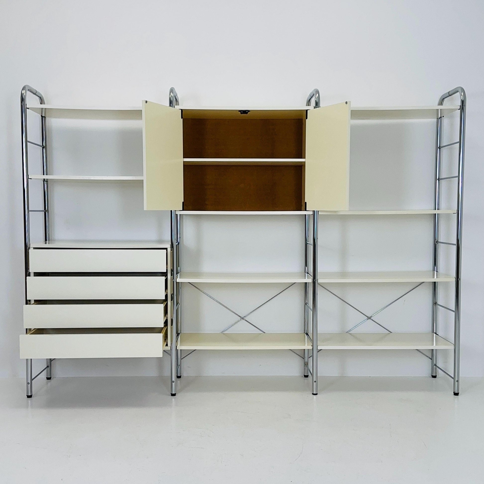 Minimalist white standing modular shelving system “Niklas” by Rutger Andersson for IKEA Sweden 1980s