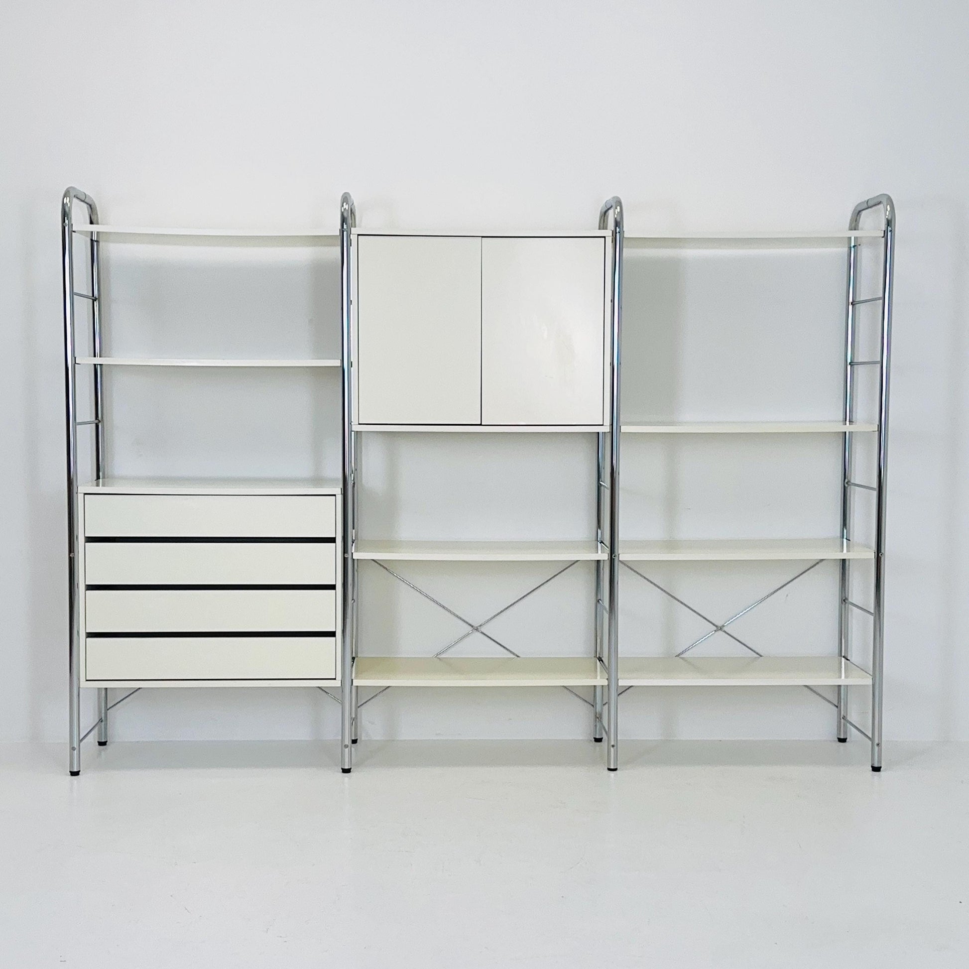 Minimalist white standing modular shelving system “Niklas” by Rutger Andersson for IKEA Sweden 1980s
