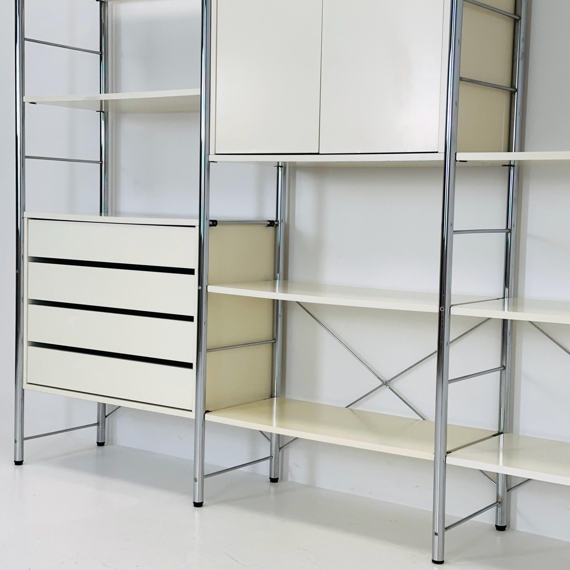 Minimalist white standing modular shelving system “Niklas” by Rutger Andersson for IKEA Sweden 1980s