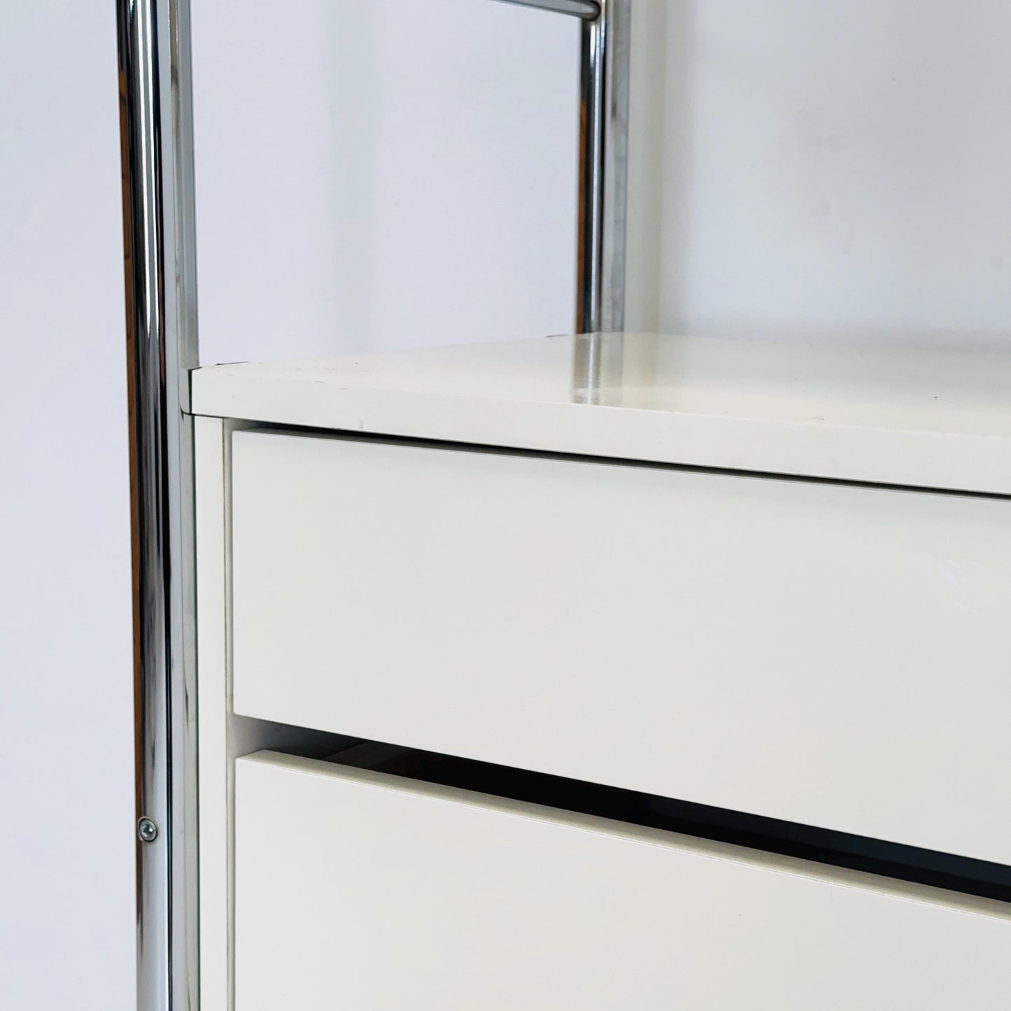 Minimalist white standing modular shelving system “Niklas” by Rutger Andersson for IKEA Sweden 1980s