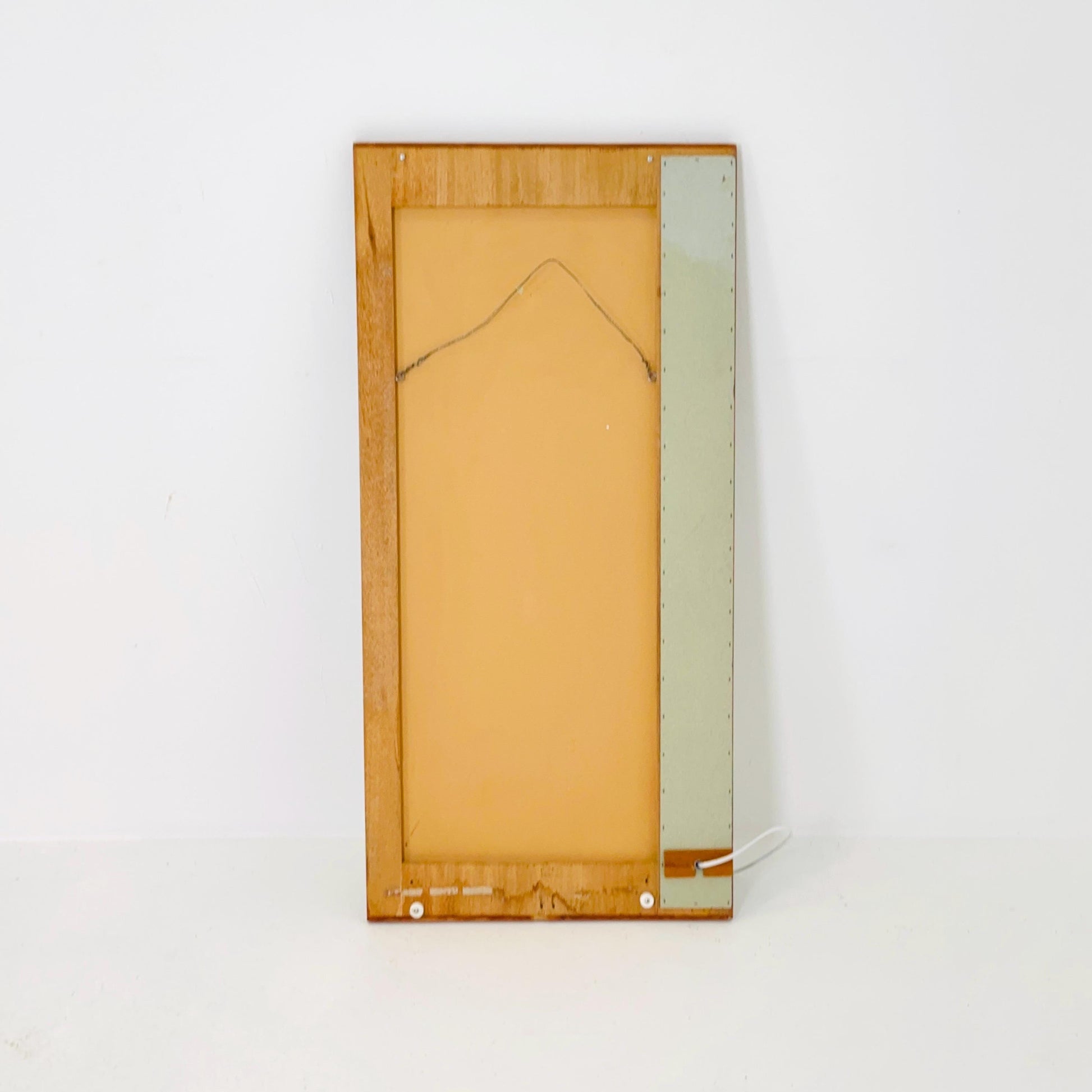 Large Mid century Vintage Danish Modern wood Wall Mirror with Light 1960s